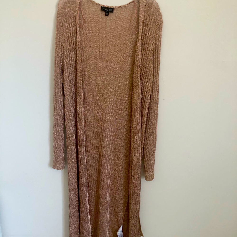 Top Shop Mesh Cardigan in Rose Pink Small